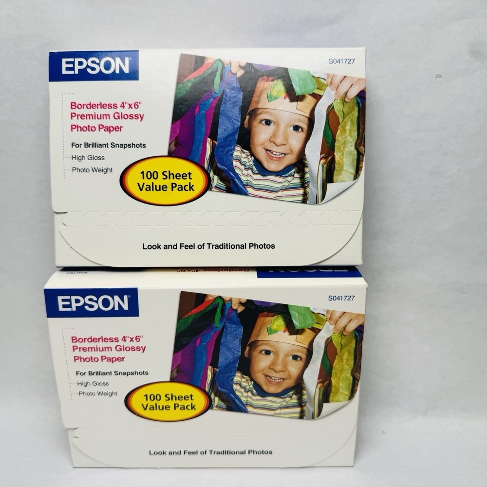 2 PACK Epson Premium Photo Paper Glossy, Borderless, 4" x 6", 100 sheets